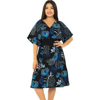 Dámské šaty Himalife Šaty s širokými rukávy Godiva - černá s modrou Velikost: L/XL - Móda pro plnoštíhlé, Oblečení nadměrné velikosti