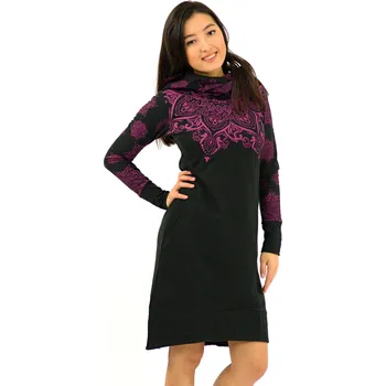 Dámská mikina Himalife Šatomikina Ohana s maxi kapucí - černá s růžovou Velikost: 3XL - Móda pro plnoštíhlé, Oblečení nadměrné velikosti