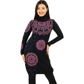 Dámská mikina Himalife Balonová šatomikina s rolákem Zaira - černá s růžovou Velikost: XXL - Móda pro plnoštíhlé, Oblečení nadměrné velikosti