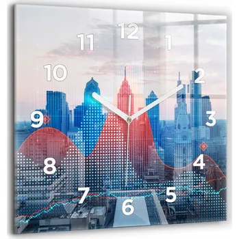 Hodiny Velké skleněné nástěnné hodiny s grafikou - Tiché - Mrakodrapy ve Philadelphii 60x60 cm