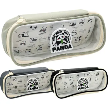 Penál Pouzdro na psací potřeby Panda s chlopní a průhledným víkem, prázdné (mix barev)