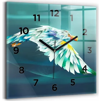 Hodiny Čtvercové Skleněné Nástěnné Hodiny s Motivem Letícího Orla 30x30 cm