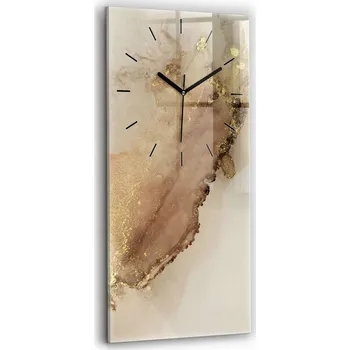 Hodiny Skleněné nástěnné hodiny do obýváku s béžovým vzorem, moderní umění, 30x60 cm