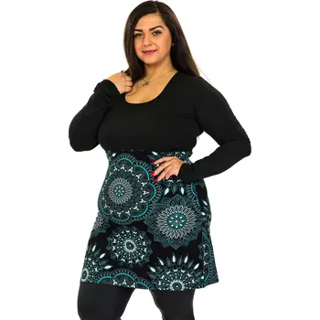 Dámské šaty Himalife Šaty s dlouhým rukávem Kaika - černá s tyrkysovou Velikost: L