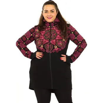 Dámská mikina Himalife Prodloužená mikina na zip s kapucí Kiana - černá s růžovou Velikost: 4XL - Móda pro plnoštíhlé, Oblečení nadměrné velikosti