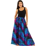 Himalife Maxi sukně s kapsami Listy - tyrkysová s fialovou Velikost: L/XL - Móda pro plnoštíhlé, Oblečení nadměrné velikosti