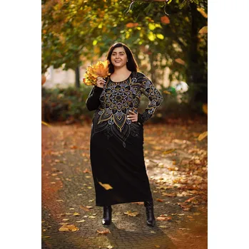 Dámské šaty Himalife Dlouhé šaty s kapsami Nipa - černá s béžovou Velikost: S