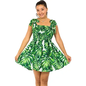 Dámské šaty Himalife Mini šaty-sukně 2v1 Ezra Monstera - zelená s bílou Velikost: XXL/3XL - Móda pro plnoštíhlé, Oblečení nadměrné velikosti