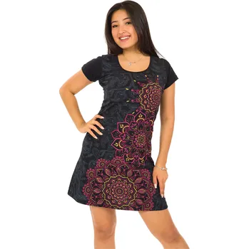 Dámské šaty Himalife Šaty s krátkým rukávem Damsa - černá s růžovou Velikost: S