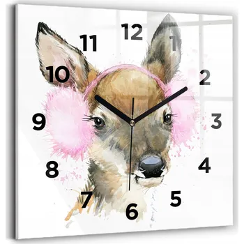 Hodiny Čtvercové skleněné nástěnné hodiny se stylovým potiskem Lesní jelen 30x30 cm