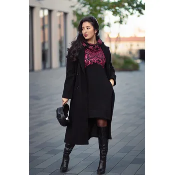 Dámská mikina Himalife Šatomikina Ohana s maxi kapucí - černá s červenou Velikost: XXL - Móda pro plnoštíhlé, Oblečení nadměrné velikosti