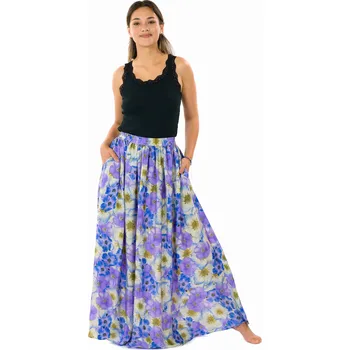 Dámská sukně Himalife Maxi sukně s kapsami Basma - bílá s fialovou Velikost: XXL/3XL - Móda pro plnoštíhlé, Oblečení nadměrné velikosti