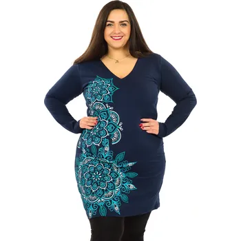 Dámské šaty Himalife Tunika s dlouhým rukávem Amira - tmavě modrá Velikost: 4XL - Móda pro plnoštíhlé, Oblečení nadměrné velikosti