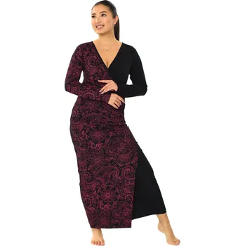 Dámské šaty Himalife Dlouhé asymetrické šaty Kalimera - černá s červenou Velikost: 4XL - Móda pro plnoštíhlé, Oblečení nadměrné velikosti