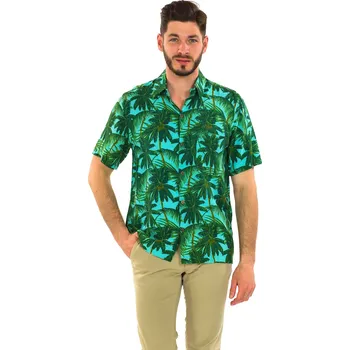 Pánská košile Himalife Pánská košile Palmy - tyrkysová se zelenou Velikost: L