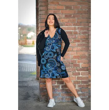 Dámské šaty Himalife Šaty s dlouhým rukávem Samara - černá s modrou Velikost: XXL - Móda pro plnoštíhlé, Oblečení nadměrné velikosti