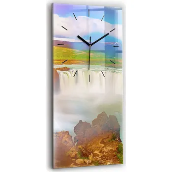 Hodiny Velké skleněné nástěnné hodiny s grafikou Tichý Godafoss na Islandu 30x60