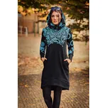 Himalife Šatomikina Ohana s maxi kapucí - černá s tyrkysovou Velikost: XXL - Móda pro plnoštíhlé, Oblečení nadměrné velikosti