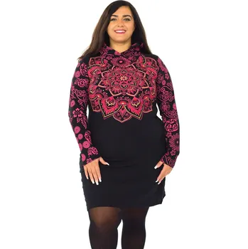 Dámské šaty Himalife Šaty s kapucí Lanikai - černá s růžovou Velikost: XXL - Móda pro plnoštíhlé, Oblečení nadměrné velikosti
