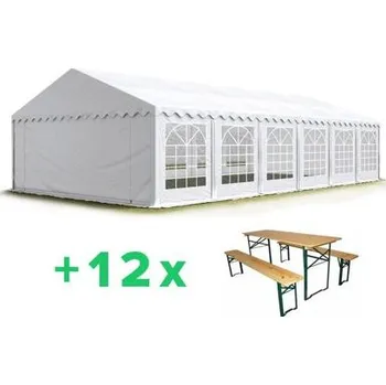 Zahradní stan AKČNÍ SADA: Párty stan 6x12m Premium Ohnivzdorný + 12ks Pivní set 220x50cm Premium barva Modro-bílá