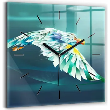 Hodiny Čtvercové Skleněné Nástěnné Hodiny s Motivem Letícího Orla 30x30 cm