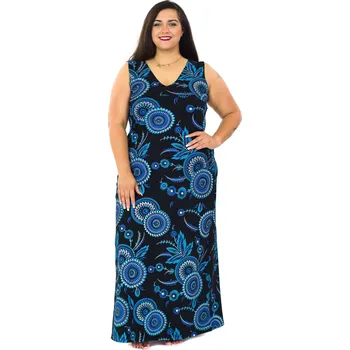Dámské šaty Himalife Dlouhé šaty Kayla - černá s modrou Velikost: 3XL - Móda pro plnoštíhlé, Oblečení nadměrné velikosti