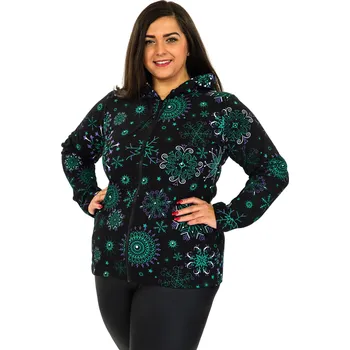 Dámská mikina Himalife Hřejivá mikina na zip s kapucí Lami - černá s tyrkysovou Velikost: XL - Móda pro plnoštíhlé, Oblečení nadměrné velikosti