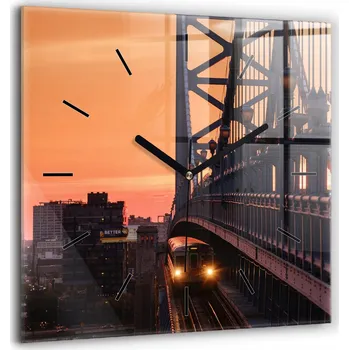 Hodiny Nástěnné čtvercové skleněné hodiny s motivem mostu Benjamina Franklina 60x60 cm