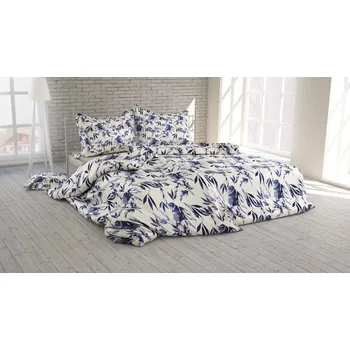 Povlečení Polášek Povlečení krep 5920-49 100% bavlna Modrá květiny 140x200 / 70x90