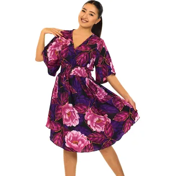 Dámské šaty Himalife Šaty s širokými rukávy Corina - fialová s růžovou Velikost: 4XL/5XL - Móda pro plnoštíhlé, Oblečení nadměrné velikosti