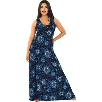 Dámské šaty Himalife Dlouhé šaty Akira - černá s modrou Velikost: 4XL - Móda pro plnoštíhlé, Oblečení nadměrné velikosti