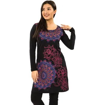 Dámské šaty Himalife Šaty s dlouhým rukávem Taila - černá s růžovou Velikost: 3XL - Móda pro plnoštíhlé, Oblečení nadměrné velikosti