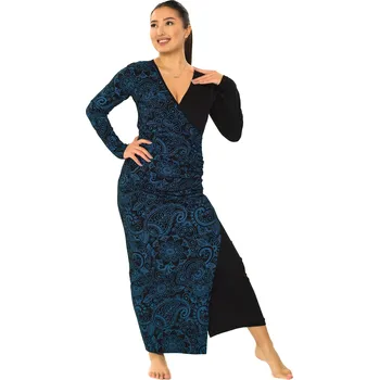 Dámské šaty Himalife Dlouhé asymetrické šaty Kalimera - černá s modrou Velikost: XL - Móda pro plnoštíhlé, Oblečení nadměrné velikosti