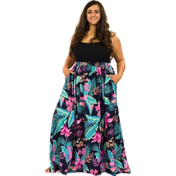 Dámská sukně Himalife Maxi sukně s kapsami Kihei - černá Velikost: XXL/3XL - Móda pro plnoštíhlé, Oblečení nadměrné velikosti