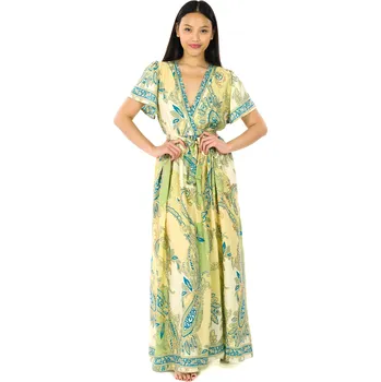 Dámské šaty Himalife Dlouhé zavinovací šaty Paisley - žlutá se zlatou Velikost: L/XL - Móda pro plnoštíhlé, Oblečení nadměrné velikosti