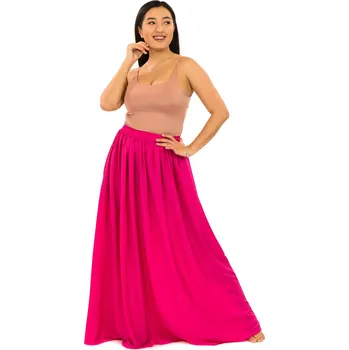 Dámská sukně Himalife Maxi sukně s kapsami Plain - růžová Velikost: XXL/3XL - Móda pro plnoštíhlé, Oblečení nadměrné velikosti