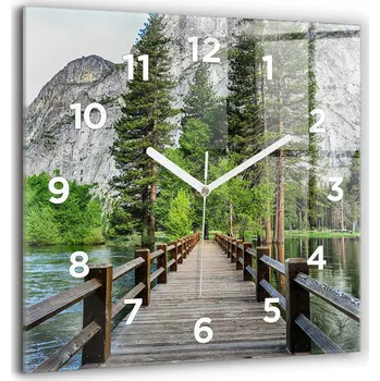 Hodiny Velké Skleněné Nástěnné Hodiny Tichý chod Obývací pokoj Dřevěný most Yosemite