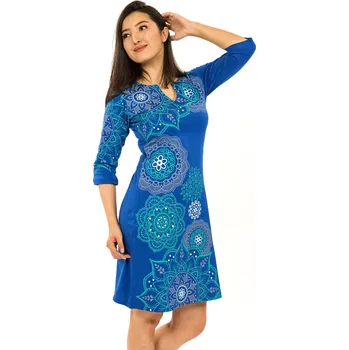 Dámské šaty Himalife Šaty s 3/4 rukávem Ailana - modrá s tyrkysovou Velikost: 3XL - Móda pro plnoštíhlé, Oblečení nadměrné velikosti