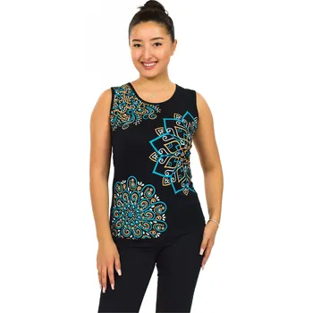 Dámské tričko Himalife Tílko Pixie - černá s tyrkysovou a žlutou Velikost: 4XL - Móda pro plnoštíhlé, Oblečení nadměrné velikosti