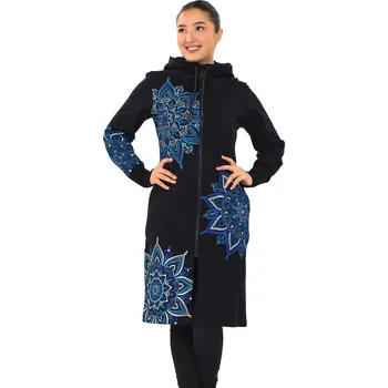 Dámská mikina Himalife Prodloužená mikina na zip s kapucí Isa - černá s modrou Velikost: XXL - Móda pro plnoštíhlé, Oblečení nadměrné velikosti