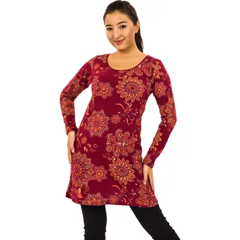 Dámské šaty Himalife Šaty s dlouhým rukávem Moya - vínová Velikost: XXL - Móda pro plnoštíhlé, Oblečení nadměrné velikosti