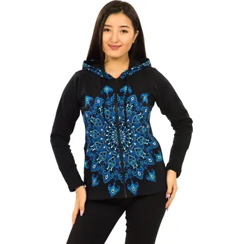 Dámská mikina Himalife Hřejivá mikina na zip s kapucí Rana - černá s modrou Velikost: XL - Móda pro plnoštíhlé, Oblečení nadměrné velikosti