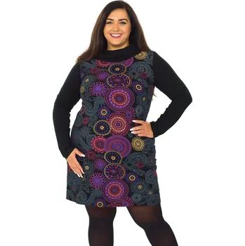 Dámské šaty Himalife Tunika/šaty s límcem Sarita - černá s růžovou Velikost: 4XL - Móda pro plnoštíhlé, Oblečení nadměrné velikosti