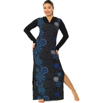 Dámské šaty Himalife Dlouhé šaty s kapucí Priya - černá s modrou Velikost: 4XL - Móda pro plnoštíhlé, Oblečení nadměrné velikosti