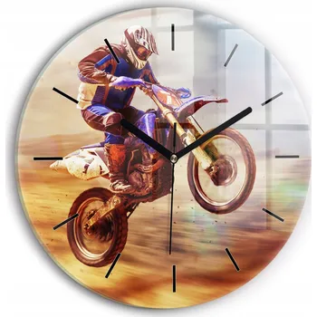 Hodiny Moderní skleněné hodiny s grafikou na zeď Motocross Enduro kulatý průměr 30 cm