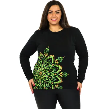 Dámská mikina Himalife Mikina Aisha - černá se zelenou Velikost: 4XL - Móda pro plnoštíhlé, Oblečení nadměrné velikosti