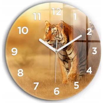 Hodiny Skleněné foto hodiny na zeď Lov Tygr kulatý bílé ručičky průměr 60 cm