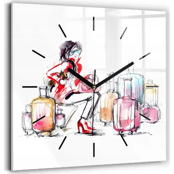 Hodiny Skleněné hodiny s motivem Tiché Klasické Nástěnné Žena s kufry 30x30