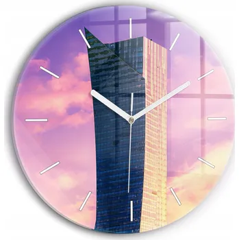 Hodiny Nástěnné Čtvercové Skleněné Hodiny do Kanceláře Mrakodrap ve Varšavě fi30 cm