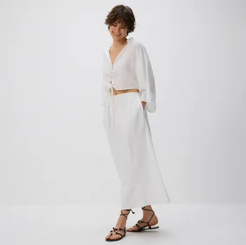 Dámské oblečení Reserved - Midi sukně s příměsí lnu - bílá - VX397-00X - VX397-00X-XS